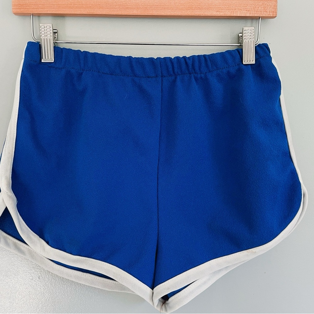 Vintage 1970s Sears Double Knit White Stripe Gym Shorts Cobalt Blue Size Medium